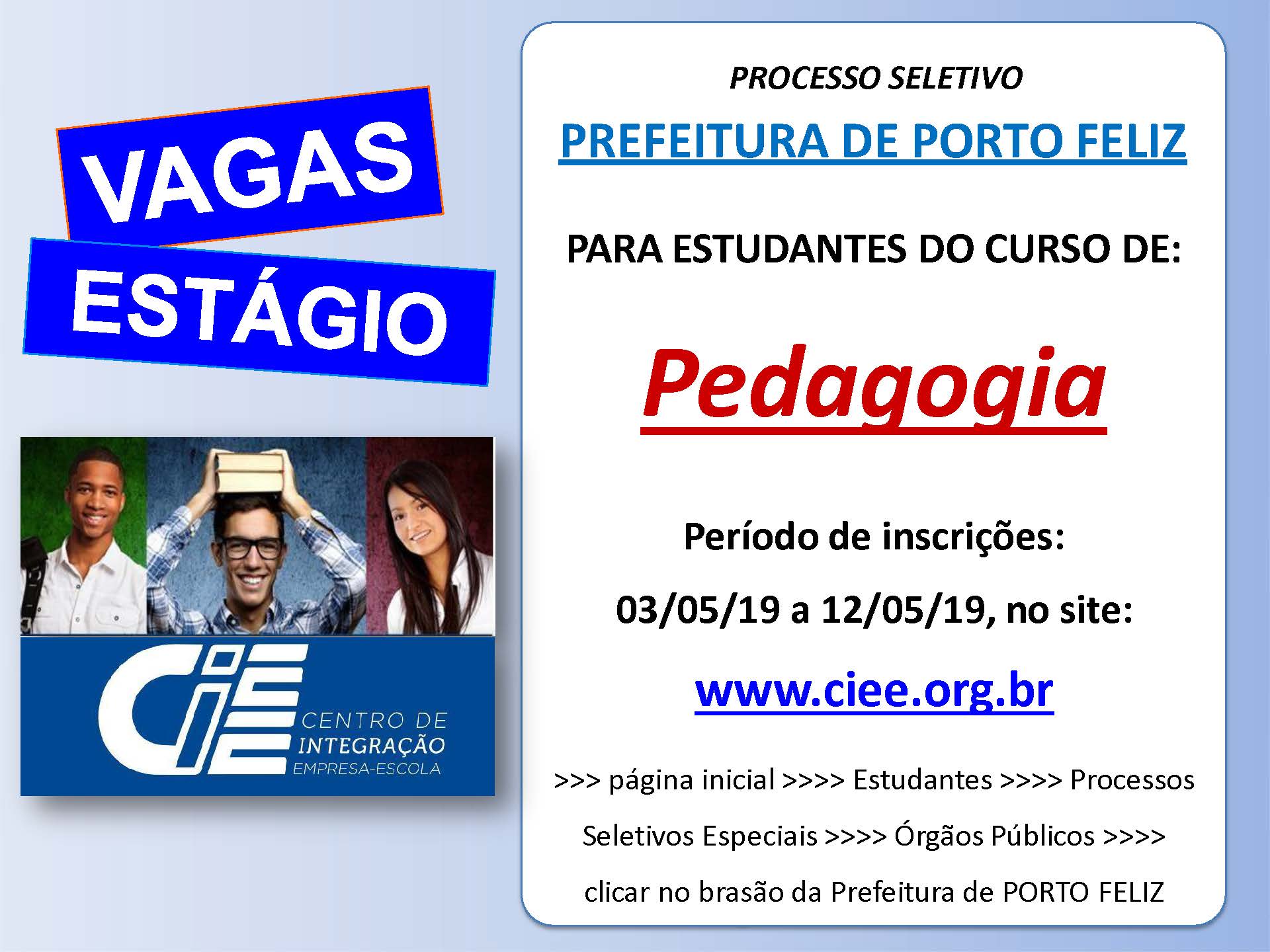 You are currently viewing Porto Feliz abre vagas de emprego para estudantes de pedagogia